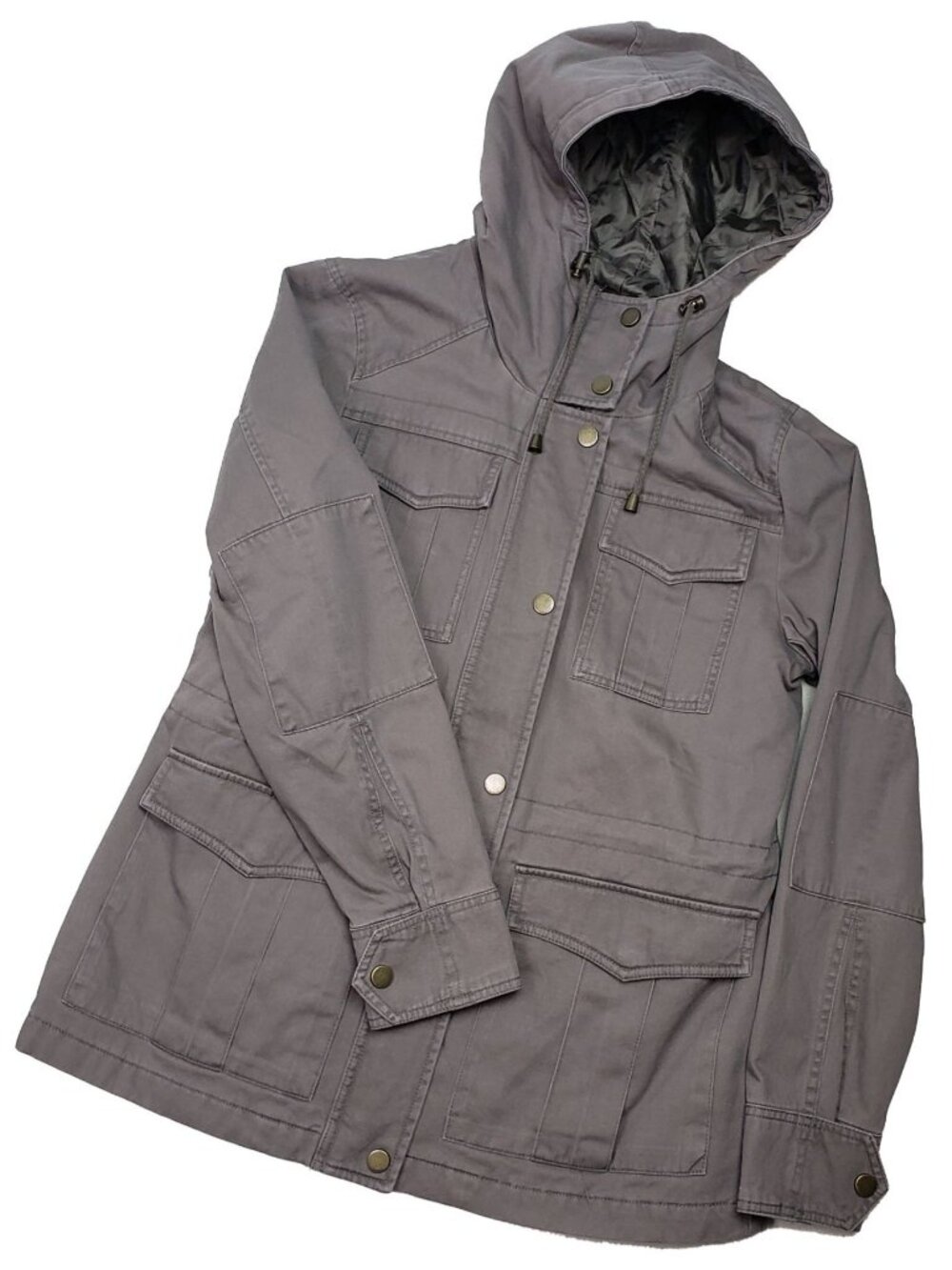 Lucky Brand Women's Hooded Parka Hiking Cargo Field Jacket Khaki Sz M